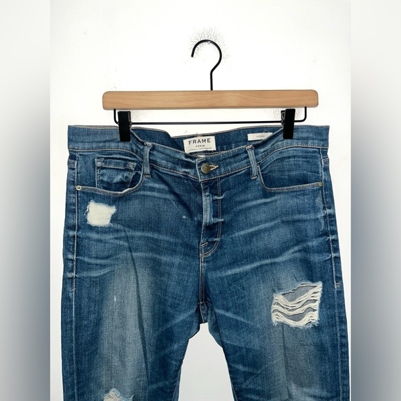 FRAME Denim Women's Le Garcon Ripped Distressed Cuffed Blue Jeans Size 31 - Picture 5 of 11